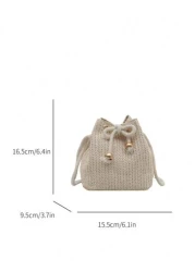 Fashionable Girls Casual Straw Woven Bucket Tote Bag Suitable For Beach Travel