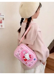 Sanrio قطعة واحدة حقيبة كتف صليب صغيرة للبنات بتصميم Kuromi وCinnamoroll من جلد البولي يوريثان، حقيبة مربعة للأطفال