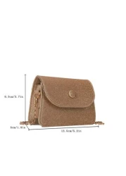 1pc Solid Color Pu Flap Closure Shiny Fashion Chain Crossbody Bag Suitable For Daily Use In Spring And Summer
