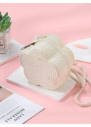 New Handmade Woven Grass Bag Cute Plum Blossom Woven Bag For Small Beach Bag Crossbody Summer Coin Purse Storage Ideal For Vacation