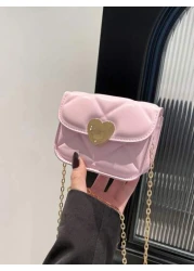 1pc Pu Magnetic Buckle Fashionable And Simple Love Lock Candy Color Diamond Pattern Shoulder Messenger Bag Mini Bag Niche Design Play Comfortable Chain Shoulder Strap Smooth And Versatile Not Picky Su