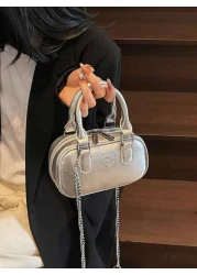 1pc Girls Plain Cute Girl Print PU Handbag Zipper Closure Simple Versatile Girl Crossbody Bag Suitable For Daily Or Festival Use