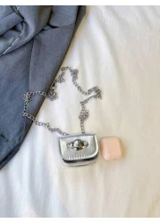 One Piece Mini Pu Flip Crossbody Bag Stylish And Simple Design Fashionable And Personalized Celebrity Decoration Planet Printed Mini Lipstick With Chain Bag Mini Wallet Crossbody Waist Bag Chain Decor