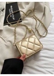 Spring And Summer Simple And Versatile High End Texture Rhinestone Embroidered Gold Ball Chain Strap Can Be Worn Over Shoulder Armpit Mini Bag