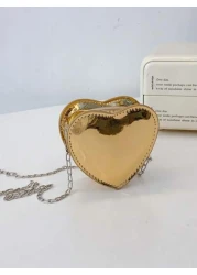 Laser Heart Girls Fashionable Shoulder Bag Chain Strap Crossbody Purse PU Leather Casual Small Bag