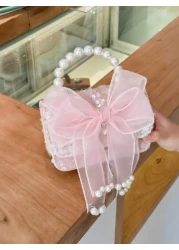 1pc Girls Polyester Cartoon Bow Pattern Crossbody Bag Cute Design For Outdoor Use