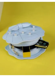 Girls Faux Pearl Bow Decor Dome Bag Mini Blue