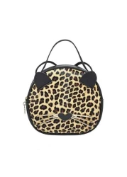 حقيبة جديدة للفتاة بطبعة فهد 1قطعة، حقيبة جلدية اصطناعية للهاتف المحمول بشكل قطة، حقيبة دائرية صغيرة جذابة وع