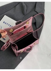 Solid Color Pu Leather Mini Children s Handbag With Metallic Texture
