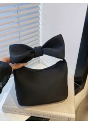 قطعة واحدة طراز ياباني جديد كبير الفيونكة، حقيبة يد، عصرية وبسيطة، تصميم سحاب، من مادة البولي يوريثان، تناغم