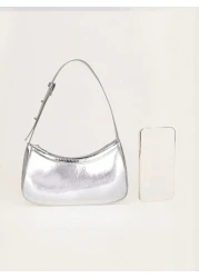 1 حقيبة يد من المرآة الفضية، حقيبة جلد لامعة انعكاسية، حقيبة كتف