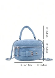 Children Denim Handbag Chain Messenger bag Box bag Lightweight Mini Handbag Zipper Rhombic lattice Quilting Small square bag Cute Vintage Casual Small bag Suitable for primary school boys and girls