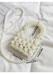 Girls Faux Pearl Beaded Square Bag