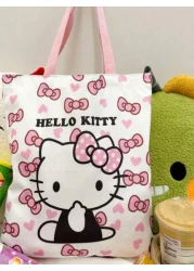 Sanrio Cartoon Sanrio Hello Kitty Kuromi New Large Capacity Commuting Canvas Bag Girls Anime Kawaii Cartoon Pattern And Stylish School Design