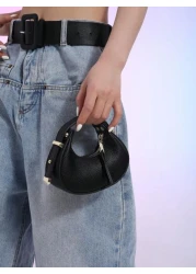 1pc Glossy Patent Leather Solid Color Mini Handbag Adjustable Crescent Shaped Handle For Kids