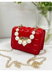 Mini Faux Pearl Decor Quilted Chain Crossbody Bag Quilted Square Bag With Faux Pearl Top Handle Chain Shoulder Purse Gift Holiday Vacation Perfect Fit Perfect For Shopping Traveling Fashionable Simple