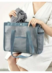 New Fashion Mesh Hollow Out Tote Bag Shoulder Bag Casual Swimwear Bag Travel Toiletry Organizer Bag With Buckle
