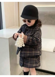 Girls Faux Pearl Beaded ABS Drawstring Satchel Bag