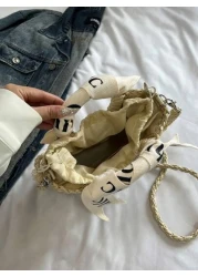 حقيبة كتف/متقاطعة بمقبض منسوج مطرز بالأحرف، حقيبة شاطئ/عطلة