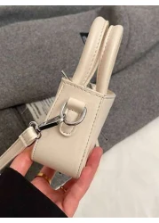 1pc Simple Fashionable Girls Handbag Solid Color PU Leather Letter Shoulder Crossbody Bag