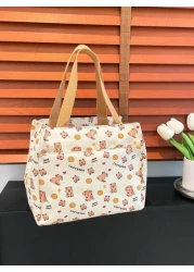 1pc Cute Capybara Printed Nylon Bag Ins Large Capacity Handbag Niche Versatile Shopping Bag Lunch Bag Lunch Box Bag Hand Held Lunch Bag Handbag Smooth Zipper Suitable For Going Out Shopping Daily Use