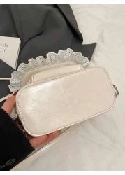 1pc New Fashionable Dual Tone Floral Trim Handbag Waterproof Light Weight Suitable For Commute And Outdoor Use