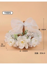 1 قطعة سلة زهور الفتاة الحسناء بشريط فراشة للأعراس، سلة رثاء أوراق زهور فتاة الزفاف المنسوجة