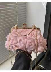 قطعة واحدة من حقائب فتاة راقية جديدة جذابة ذات تطريز بتلات ، مصنوعة من نايلون بسلسلة ذهبية، تصميم أنيق جديد، أ