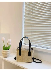 حقيبة كتف من القش المنسوج للفتيات، حقيبة كاجوال مربعة صغيرة بسيطة وعصرية