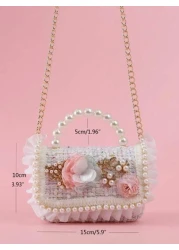 قطعة واحدة، حقيبة يد مزخرفة بوحدات معدنية وزهور مكشكشة وأوراق وخرز ومطرزة بخيوط مطاطية للفتيات، مناسبة للاست