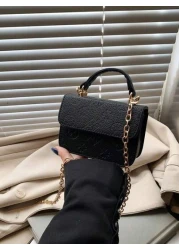 1pc Fashionable And Simple Printed Handbag Letter Embossed All Match Mini Handbag Small Square Bag Change Lipstick Bag Pu Material With Fashionable Chain Shoulder Strap Magnetic Buckle Flap Opening An