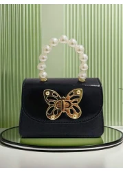 حقيبة يد جديدة على شكل فراشة مرصعة باللؤلؤ للأطفال، هدية عطلة نهاية الأسبوع، محفظة أنيقة على شكل قفل فراشة من