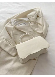 Fashionable Pearl Handbag Shoulder Bag Solid Color Design 2025 New Chic Fresh Butterfly Texture Small Square Bag