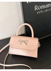 1pc Gentle And Sweet Bow Fashion Handbag Versatile Ins Shoulder Crossbody Bag Stylish And Gentle Small Square Bag With Bow Decoration Pu Material Magnetic Buckle Closure Crossbody Bag High End Solid C