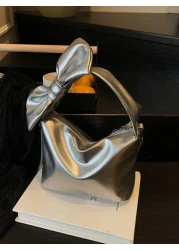 1pc Pu Sweet And Cute Princess Style Bow Solid Color Handbag Korean French Exquisite Aesthetic Niche Design Comfortable Chain Shoulder Messenger Bag Versatile Casual Highly Attractive Bag Suitable For