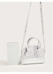 1pc Girls Crocodile Grain PU Shell Handbag Minimalist Chain Shoulder Crossbody Bag