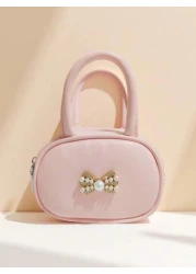 Children s Bag With Pearl Rhinestone Bow Decor Fashion New Style Girls Handbag Holiday Gift Princess Mini Bag Coin Purse Simple Small Round Bag