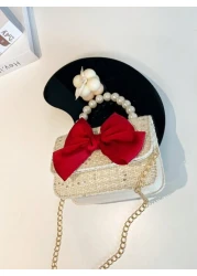 Cute Bow Mini Handbag Women Accessory Small Bag Versatile Lipstick Case Casual One Shoulder Crossbody Bag Fashionable Bow Purse For Women