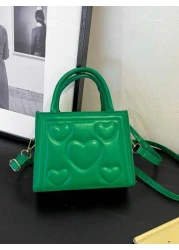 1pc Pu Zipper Opening And Closing Fashionable Small Fresh Love Indentation Handbag Korean Simple Solid Color Versatile Shoulder Messenger Bag Niche Design Comfortable Adjustable Shoulder Strap Versati