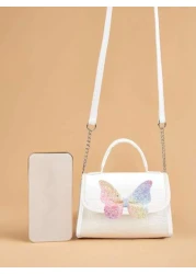 1 حقيبة كتف من جلد ملمع بنمط التمساح والفراشة الجميلة مناسبة للفتيات، لجميع المواسم للاستخدام اليومي