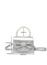 1pc Pu Magnet Closure Fashion Sweet Cute Bow Pearl Handbag Fashion Chain Shoulder Crossbody Evening Bag Niche Design Comfortable Shoulder Strap Versatile And Not Picky Suitable For Dinner Outing Play