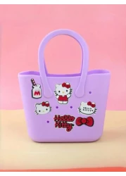 Sanrio Hello Kitty Cute Cartoon Colorful Perforated DIY Silicone Handbag Student Storage Bag School Bag Beach Bag For Children
