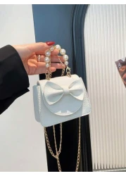 1pc Handbag Pu Flip Top Opening And Closing New Mini Sweet Bow Hot Selling Exquisite Small Square Bag Ins Summer Fashion Handbag Messenger Bag Suitable For Daily Travel And Shopping It Is A Perfect Gi