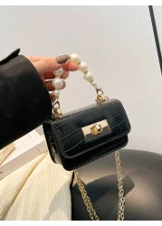 1pc Crocodile Pattern Jelly Bag Children s Handbag Coin Purse Pearl Crossbody Small Bag Exquisite And Fashionable Pearl Handbag Small Square Bag Suitable For Girls To Go Shopping Daily Use Attend Part