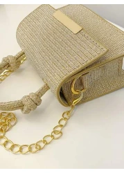 1 Pc New Style Girl s Fashionable Sequin Knotted Handbag Pu Material Magnetic Buckle Light And Fashionable Simple Business Style A Must Have For Daily Shopping And Commuting