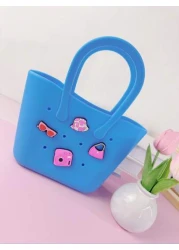 1pc Children s New Solid Color Letter Detachable Silicone DIY Handbag