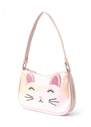 1pc Children Girl Mini Cute Cat Embroidered Handbag Shoulder Bag Suitable For Little Girl Kindergarten Elementary School Students Daily Outdoor Travel Festivals Gift