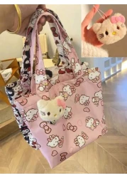 Sanrio حقيبة كتف كانفاس للنساء بتصميم كارتوني لطيف لهيلو كيتي، بسوستة، حقيبة تخزين متعددة الوظائف عالية الجودة،