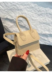 قطعة واحدة حقيبة صغيرة صغيرة جذابة بمغناطيس للفتح والإغلاق، كاجوال عملية متنوعة على الكتف من لون واحد ، حقيبة