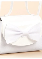 1pc Mini Rainbow Colored Grid Glitter Bowknot Shoulder Bag Coin Purse For Girls